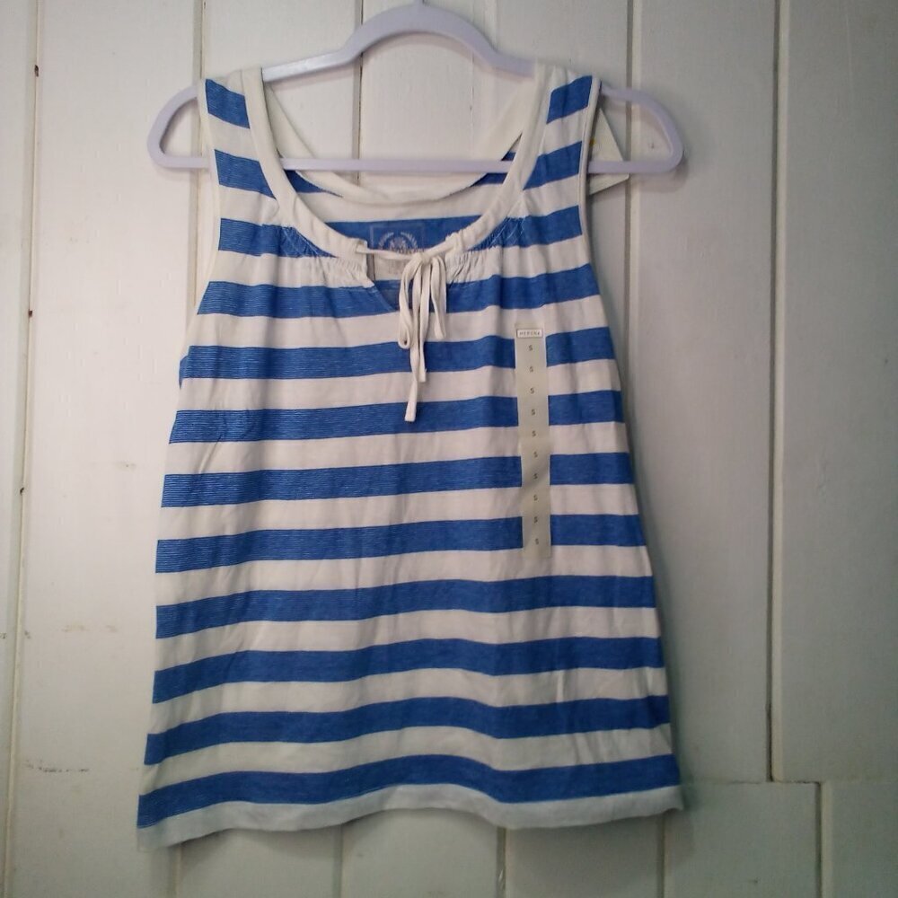 Merona Key Hole Tank S Sleeveless Soft Stretch Nautical Stripe Blue White